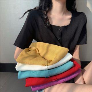 Square-neck Button-up Short-sleeve Top