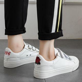 Rose Embroidered Adhesive Strap Sneakers