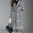 Fringed Plaid Tweed Coat