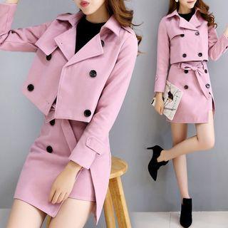 Set: Double Breasted Coat + Fitted Mini Skirt