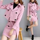 Set: Double Breasted Coat + Fitted Mini Skirt