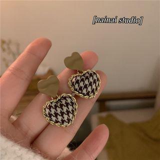 Heart Drop Earring 1 Pair - Silver Needle - Black & White - One Size
