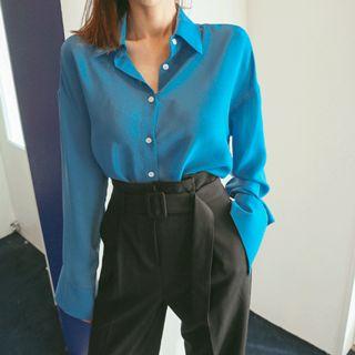 Wide-cuff Plain Chiffon Shirt
