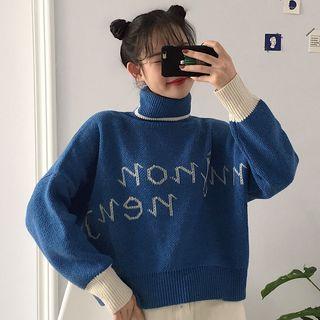 Turtleneck Lettering Sweater