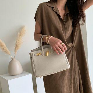 Cap-sleeve Linen Blend Shirtdress