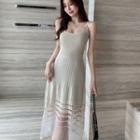 Spaghetti-strap Knit Midi A-line Dress