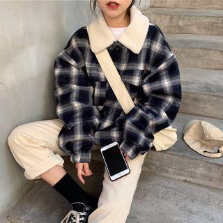Plaid Button Jacket Plaid - White & Black - One Size