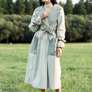 Two-tone Trench Coat With Sash
