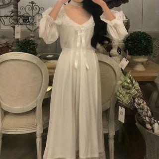 Long-sleeve Ruffle Trim Maxi Dress