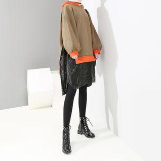 Mock Two-piece Hoodie Dress Khaki - One Size