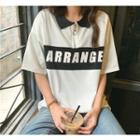 Elbow-sleeve Lettering Collared T-shirt