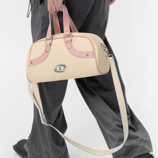Faux Leather Boston Bag Beige - One Size