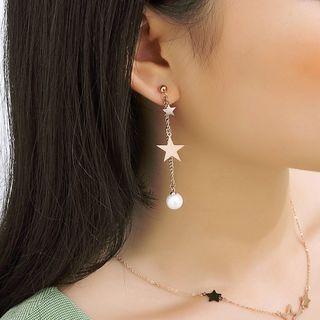 Stainless Steel Star Faux Pearl Dangle Earring