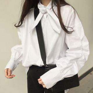 Balloon-sleeve Tie-neck Shirt