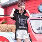 Printed Hooded Short-sleeve Dip Back T-shirt