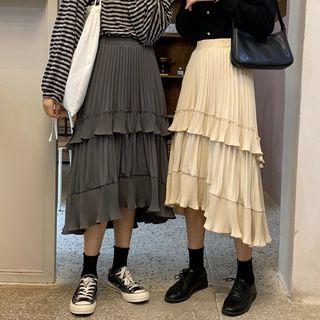 Asymmetric Midi Layered Skirt
