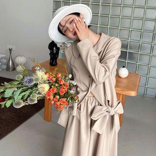 Set: Asymmetrical Strappy Shirt + Midi A-line Skirt Almond - One Size