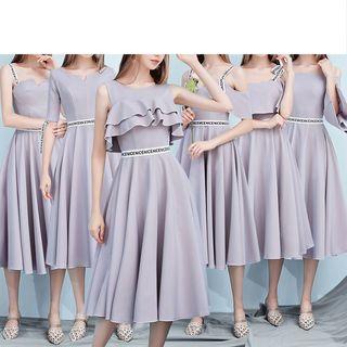 Lettering-trim Midi A-line Cocktail Dress (various Designs)