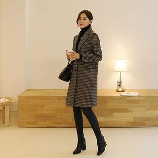Houndstooth Wool Blend Coat