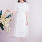 Elbow-sleeve Lace A-line Midi Dress