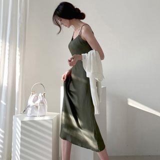 Spaghetti Strap Satin A-line Midi Dress