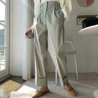 Rollup-hem Wide-leg Dress Pants