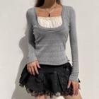 Mock Two Piece Square Neck Knit Top