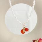 Cherry Bead Pendant Faux Pearl Necklace White & Red & Gold - One Size