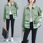 Plaid Panel Button Jacket Green - One Size