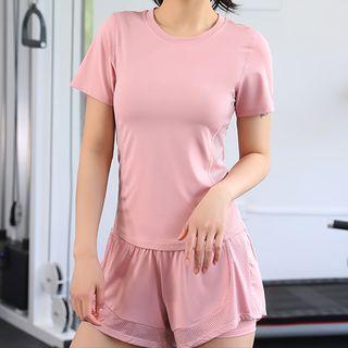 Short-sleeve Mesh Panel Sports T-shirt / Sweatshorts / Set