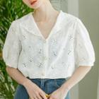 Short-sleeve Eyelet Beaded Blouse
