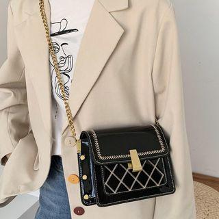 Patent Argyle Embroidered Crossbody Bag