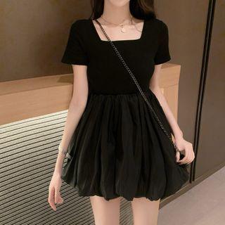 Square-neck Mini Bubble Dress