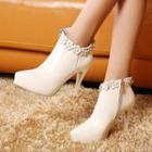 Flower Genuine Leather High-heel Ankle Boots
