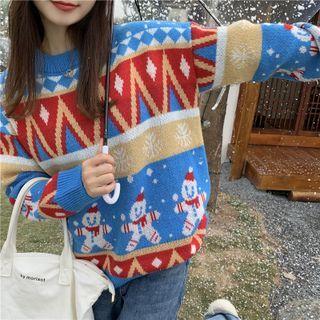 Long-sleeve Snowman Jacquard Sweater