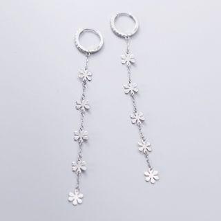 925 Sterling Silver Rhinestone Flower Dangle Earring 1 Pair - S925 Silver - As Shown In Figure - One Size