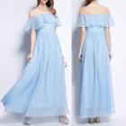 Off-shoulder Short-sleeve Maxi Dress