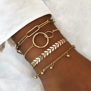 Set Of 4: Alloy Bracelet Set - Gold - One Size