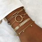 Set Of 4: Alloy Bracelet Set - Gold - One Size