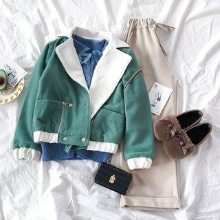Double-breasted Zip Detail Cropped Jacket / Wide Leg Pants