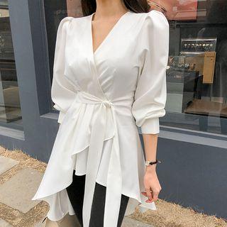 Tail-back Surplice-wrap Blouse