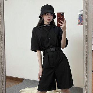 Elbow-sleeve Buckled Cargo Playsuit