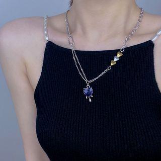 Heart Rhinestone Pendant Stainless Steel Necklace