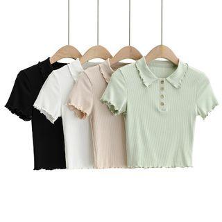 Short-sleeve Lettuce Edge Cropped Polo Shirt