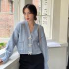 V-neck Pocket Bow Knit Jacket