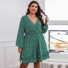 Plus Size Puff-sleeve Floral A-line Dress