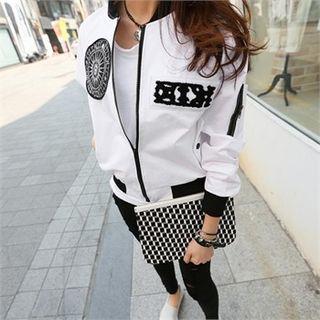 Graphic-patch Contrast-trim Flight Jacket