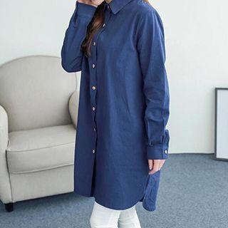 Plain Linen-blend Long-sleeve Blouse