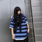 Elbow-sleeve Striped T-shirt / Pocketed Shorts