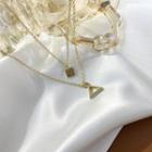 Layered Triangle Pendant Necklace 6091 - Gold - One Size